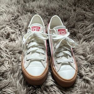Converse White, Red and Tan Platform Sneakers Classic Low-Top Design